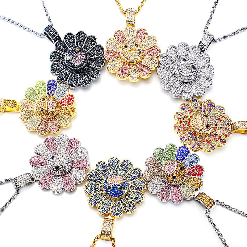 0_Dropship-2019-New-Murakami-Sun-Flower-Necklace-Flower-Colorful-Petal-Smiley-Hip-Hop-Rotating-Pendant-Necklace