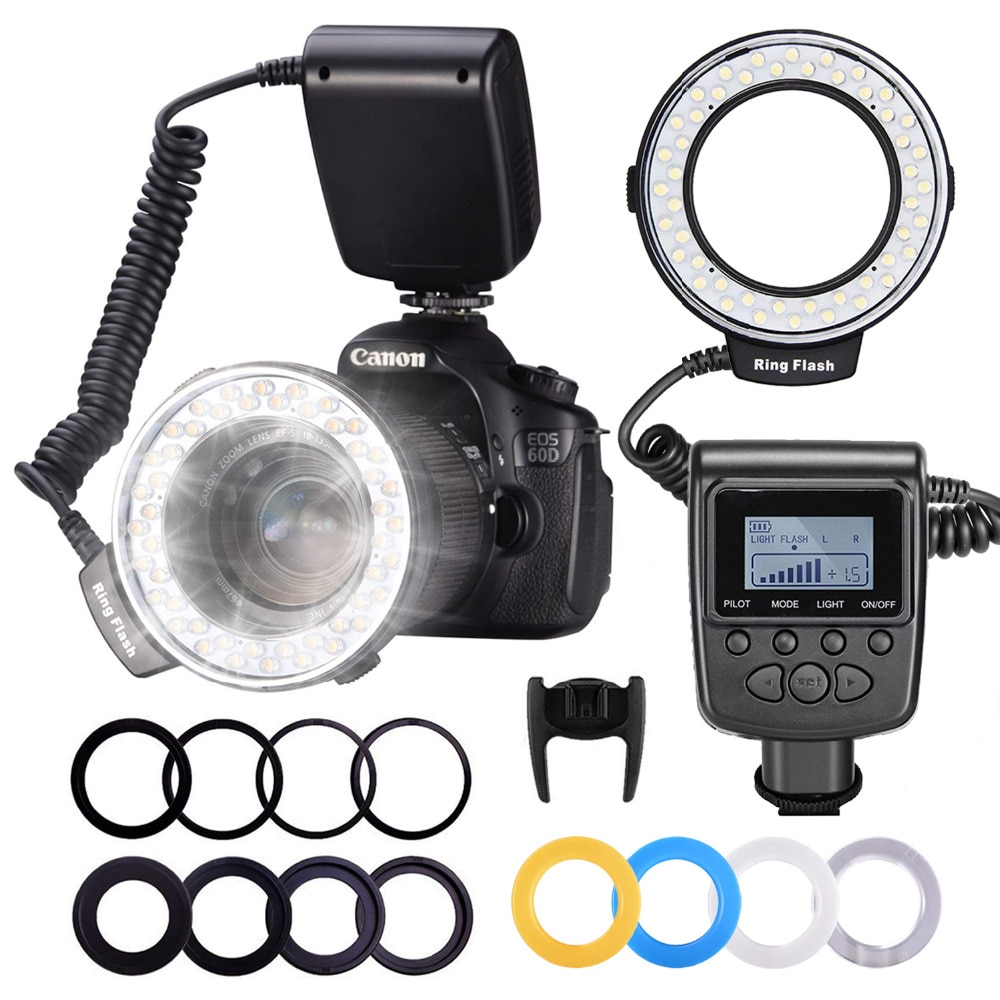 1_Neewer-48-Macro-LED-Ring-Flash-Light-LCD-Display-RF550D-with-Four-Diffusers-8-Adapter-Rings